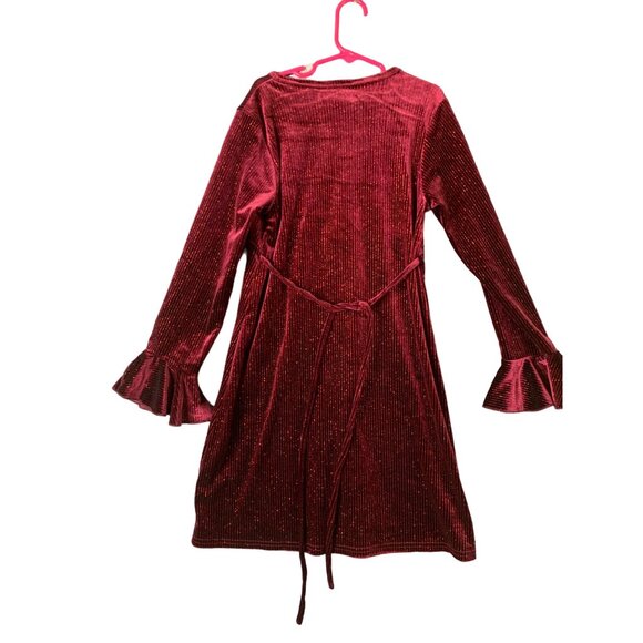 Speechless Girls Size 10 Long Sleeve Velour Sparkle Stripe Bell Sleeve Belted - Picture 2 of 6